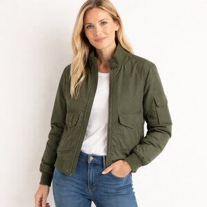 Ines de la Fressange x Uniqlo Womens S Olive Quilted Bomber Jacket Chic